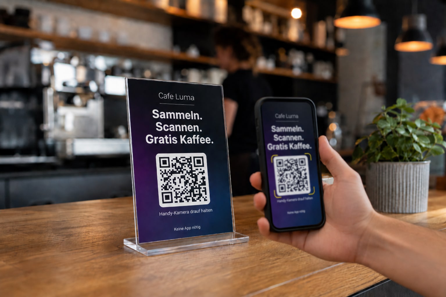 Gast scannt den QR-Code mit dem Smartphone